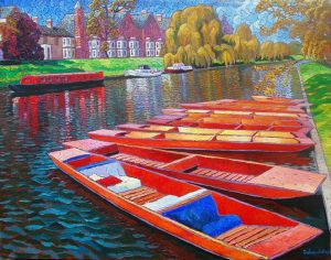 red punting boats on the water