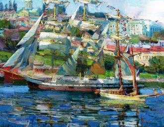 Fregat Pallada (SOLD)<br />
Oil on Canvas <br />
30 x 39