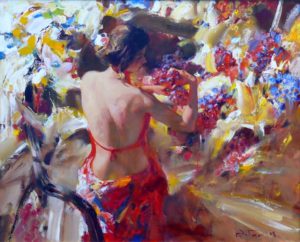 woman from the back with flowers