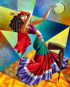 gypsy woman dancing with tambourine