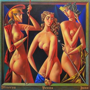 The Judgement of Paris<br />
Oil on Canvas<br />
41 x 41<br />
(At artist's studio)<br />
(Custom size reproductions available)