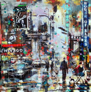 House of Blues, Chicago (SOLD)<br />
Mixed Media on Canvas <br />
40 x 40