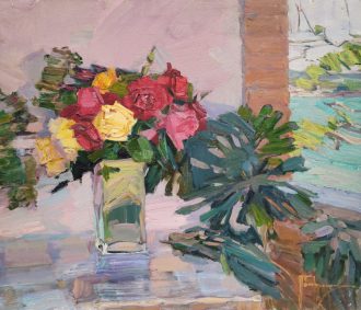NEW!<br />
English Roses <br />
Oil on canvas<br />
23 x 27<br />
