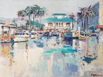 Boats at the Harbor <br />
Oil on canvas<br />
18 x 24