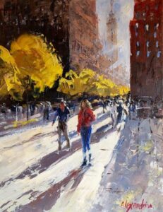 Manhattan Stroll <br />
Oil on Canvas <br />
14 x 11