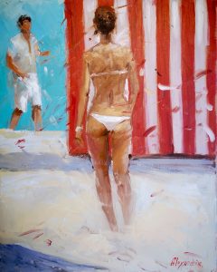 Striped Towel <br />
Oil on canvas<br />
20 x 16