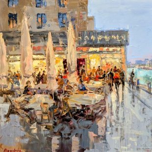 waterfront cafe evening