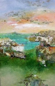 Naples Sunset #1 (available from artist's studio)<br />
Mixed Media on Canvas<br />
40 x 26