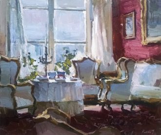 Breakfast at the Chateau <br />
Oil on Canvas <br />
25 x 30