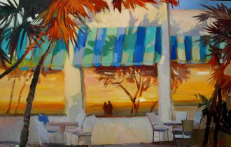 Sunset at Naples Beach Hotel <br />
Oil on Canvas <br />
30 x 48