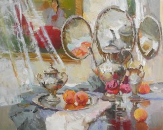 Still Life with Mirror and Peaches (SOLD) <br />
Oil on Canvas <br />
30 x 36