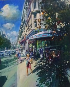 Cafe des Arts Paris (SOLD)<br />
Oil on Canvas <br />
40 x 32