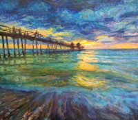 Nightime on the Pier (SOLD)<br />
Oil on Canvas <br />
32 x 43