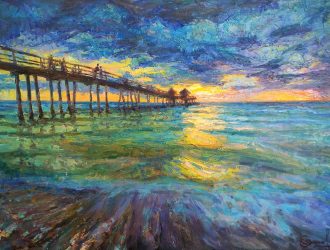 Nightime on the Pier (SOLD)<br />
Oil on Canvas <br />
32 x 43
