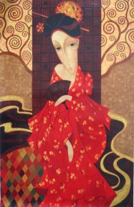 Geisha <br />
Hand Embellished Giclee on Canvas <br />
50 x 32.5