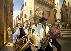 men playing tuba and saxophone in new Orleans
