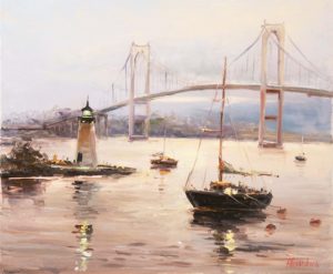 boats, bridge, lighthouse