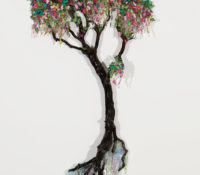 Queen's Garden Tree (SOLD)<br />
Resin glass, ink, wood<br />
47 x 24 x 2<br />

