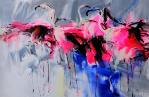 group of abstract pink flamingos