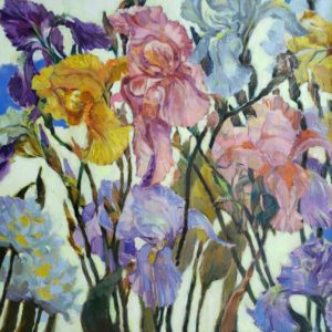 Irises<br />
Oil on Canvas <br />
23 x 23