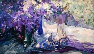 Lilacs<br />
Oil on Canvas <br />
27 x 47