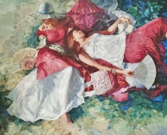 Repose in the Garden <br />
Oil on Canvas <br />
51 x 63