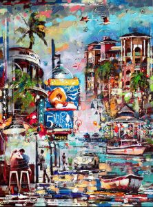 Happy Cruises (SOLD)<br />
Mixed Media on Canvas<br />
48 x 36