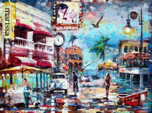 colorful compilation of city scenes