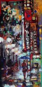 Chicago 68 (SOLD)<br />
Mixed Media on Canvas <br />
30 x 15