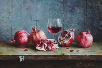 Stillife with Pomegranates <br />
Oil on Canvas <br />
24 x 16