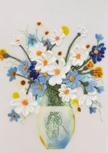 COMING THIS OCTOBER!<br />
Don’t Worry Be Happy  <br />
Resin, acrylic paste, and mixed media on board<br />
28 x 20