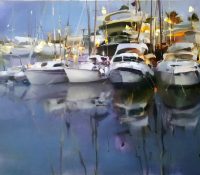 Night Harbor (SOLD)<br />
Oil on Canvas<br />
24 x 43