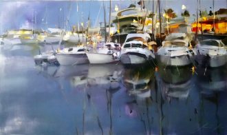 Night Harbor (SOLD)<br />
Oil on Canvas<br />
24 x 43