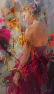 Red Dress<br />
Oil on canvas<br />
47 x 27.5