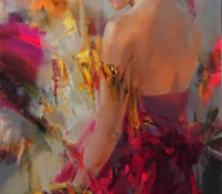 Red Dress<br />
Oil on canvas<br />
47 x 27.5