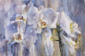 White Orchids (SOLD)<br />
Oil on canvas<br />
39 x 58