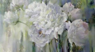 White Peonies (SOLD)<br />
Oil on Canvas<br />
36 x 63