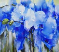 Blue Orchids in the Rain II (SOLD)<br />
Oil on Canvas<br />
40 x 55