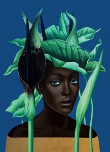 woman with plants on her head