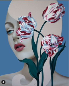 portrait of blonde woman with tulips