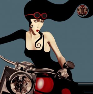 brunette woman on motorcycle