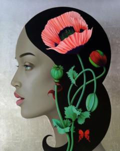 profile of woman with red poppy