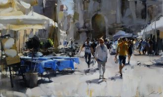 Piazza Arringo (SOLD)<br />
Oil on Canvas<br />
24 x 39