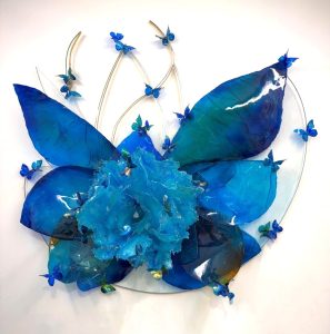 Echoes of Blue <br />
Resin, lucite, and ink<br />
47 x 47