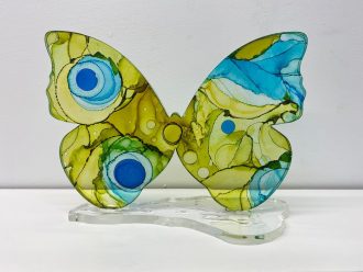 Blue-Green Butterfly<br />
Acrylic and ink<br />
10 x 13 x 5