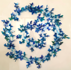 Flutter (SOLD)<br />
Resin, lucite, inks<br />
51 x 47 x 3 