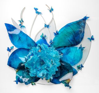 Echoes of Blue <br />
Resin, lucite, and ink<br />
47 x 47