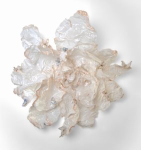 Suspended Wings <br />
Resin, gold leaf, inks<br />
50 x 53