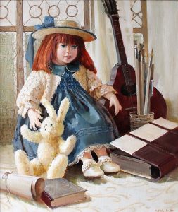 red headed doll with bunny