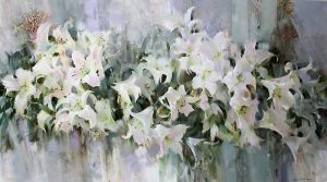 large bush of white lilies